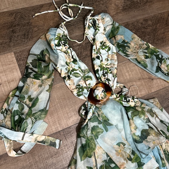 PatBo blue floral long sleeve beach maxi dress gown in sky - Picture 7 of 12